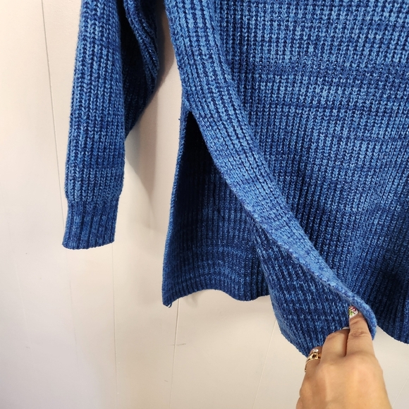 Free People Eleven Chunky Knit Blue Long Tunic Sweater Turtleneck Size XS Winter - Picture 10 of 11